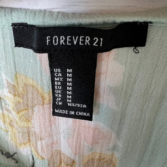 Forever 21 Dress Womens Size Medium Mint Green Embroidered Peek-a-Boo Waist - Picture 2 of 16